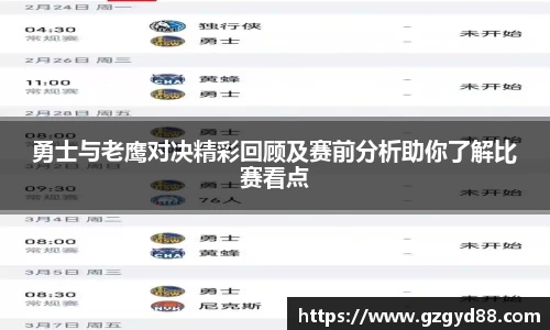 勇士与老鹰对决精彩回顾及赛前分析助你了解比赛看点